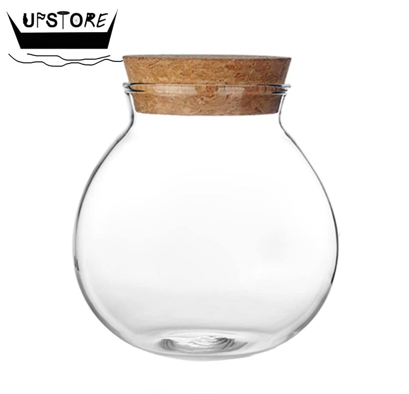 UPSTORE 1PCS 500G/17oz Cear Empty Round Large Capacity Sealed Glass Bottles Vial Jars Packing Storage Hoder Containers with Wood Cork Stopper for Make up Cosmetics Spice Food Snack Tea and More - Image 2